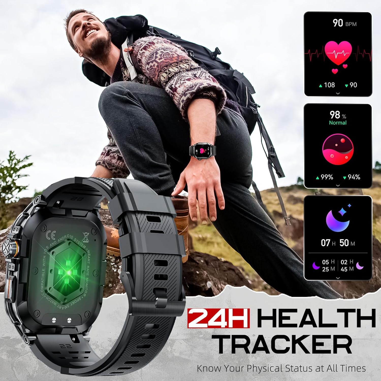 Military Smart Watch for Men Bluetooth Call Rugged 1.95 HD Big Scree –  Nektom Watches
