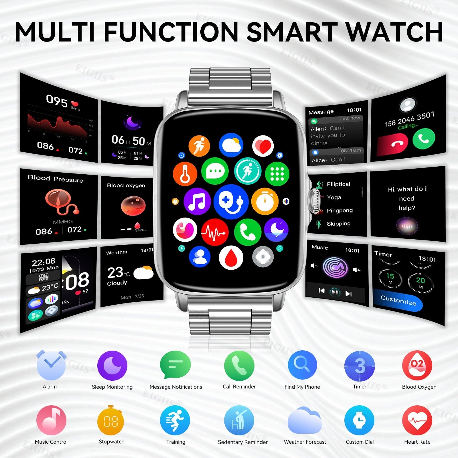 Nektom Smart Watch Men Voice Assistant Bluetooth Call Heart Rate Blood  Pressure – Nektom Watches